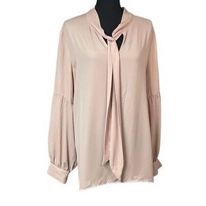 Collective Concepts Blush Tie Neckline Balloon Sleeve Top